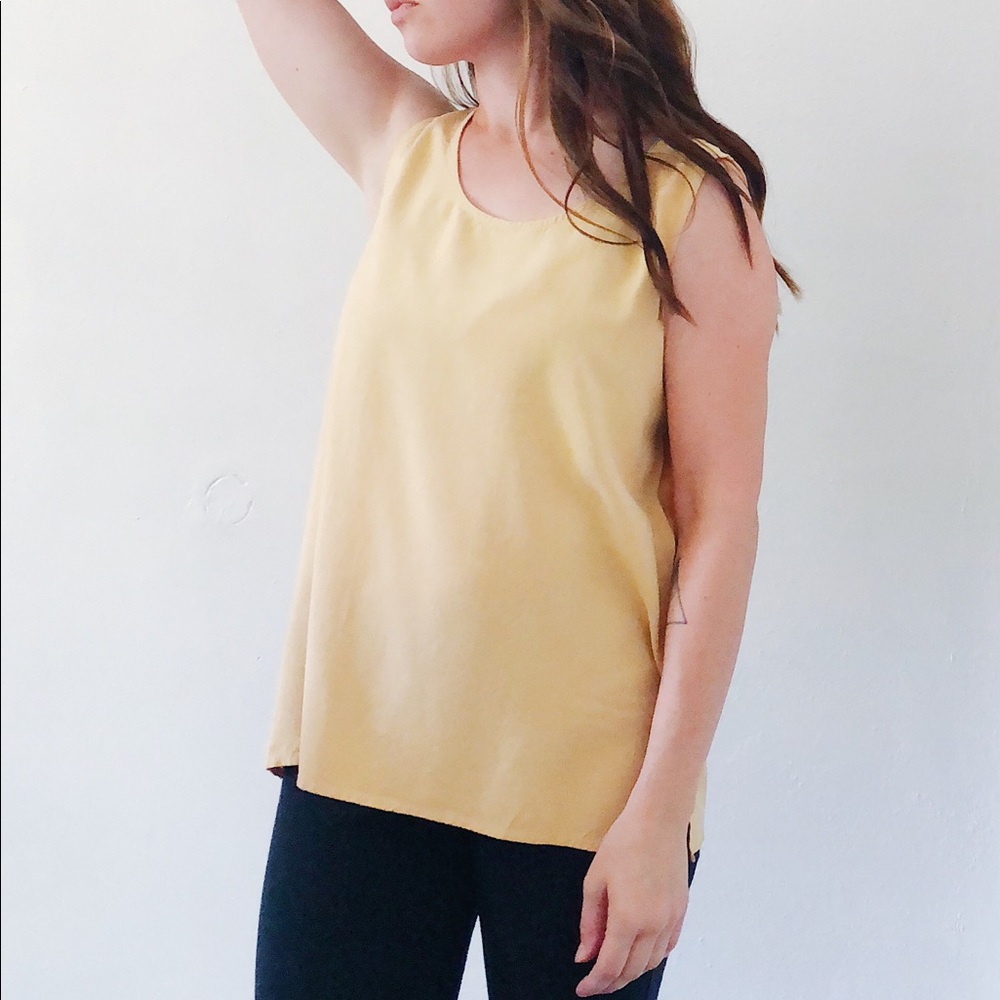 Mustard yellow vintage soft silk tank top blouse